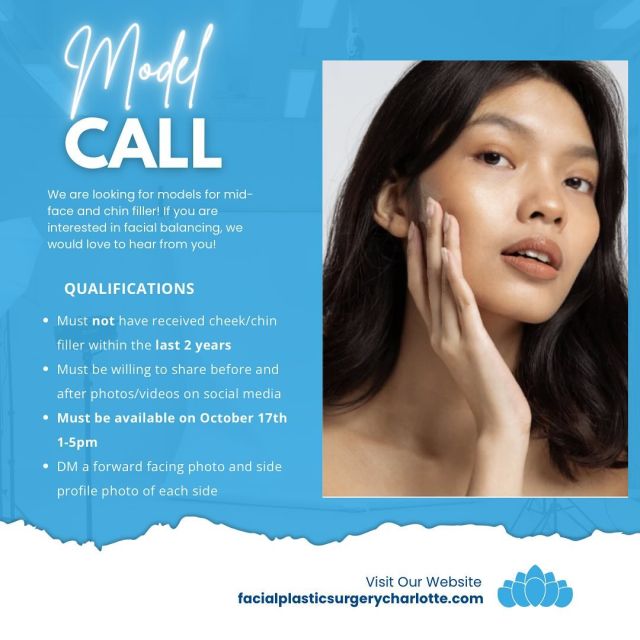 ‼️Model Needed for Facial Balancing ‼️

✨We’re looking for a model interested in facial balancing with filler for an exclusive session on October 17th from 1pm-5pm. This is a great opportunity to enhance your natural features and achieve a more harmonious look with expert care.

✨If you’re interested or know someone who might be, please DM us forward facing and side profile photos✨

#filler #facialbalancing #charlotteinjectors